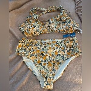 Cupshe Floral Bikini with Yellow and Blue Accents NWT